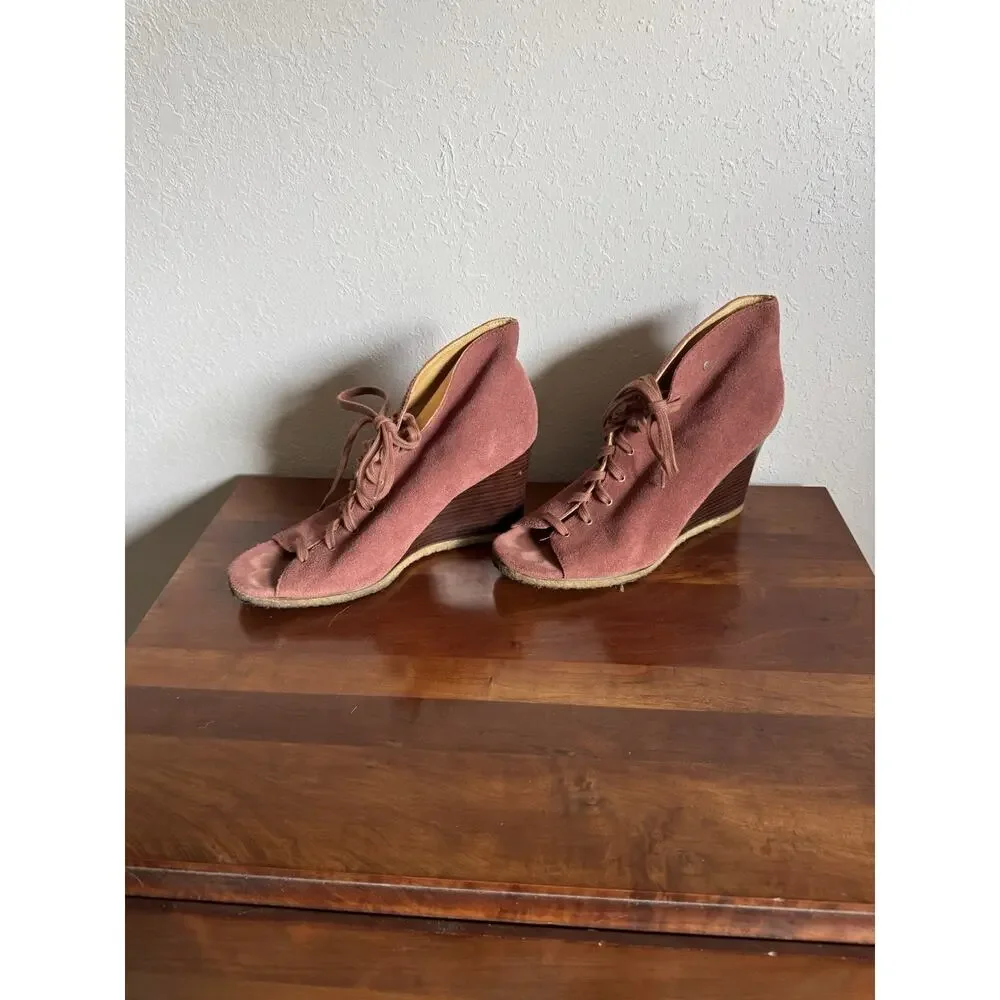 UGG Elyse Red Suede Leather Lace Up Peep Toe Ankle Boot Womens 9 Fall Harvest
